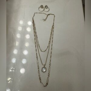 Kendra Scott Gold Layered Necklace and Matching Earrings